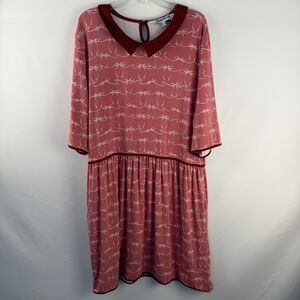 Harkel Womens Jersey Dress Pink Bow Print Peter Pan Velvet Collar Sz 14